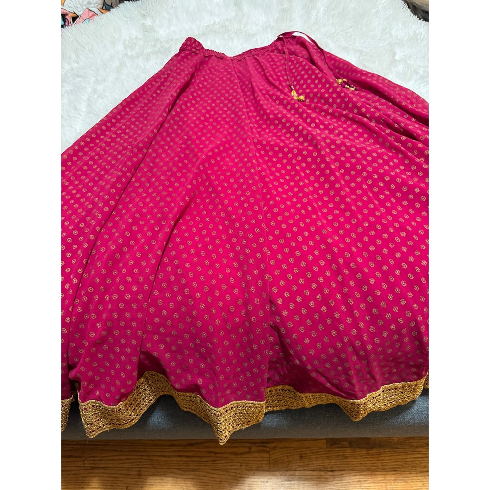 Srishti Pink Gold Sunburst Print Lehenga Skirt Tassel Trim Maxi Small
